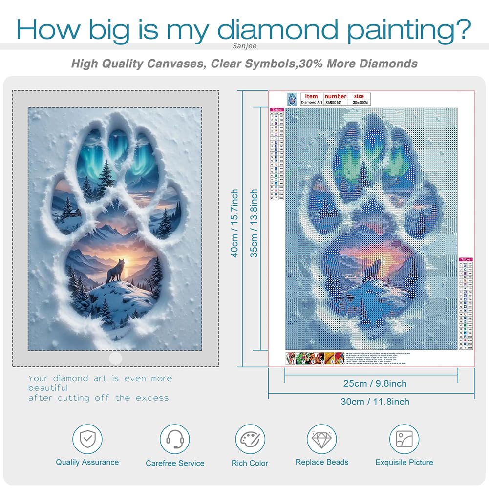 Sanjee Diamond Art Kits for Adults, Wolf Diamond Painting Kits for Beginner, 5D DIY Round Full Drill Gem Art Crafts for Home Wall Decor Gift, 12x16inch Sanjee