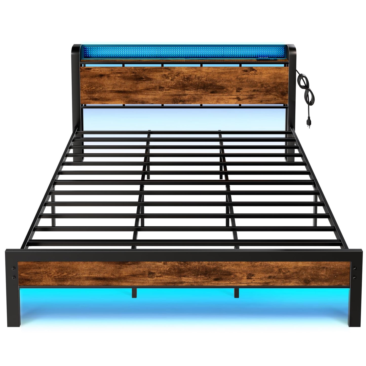 Furnulem King Size Bed Frame with LED Lighting and Storage Headboard - WoodArtSupply