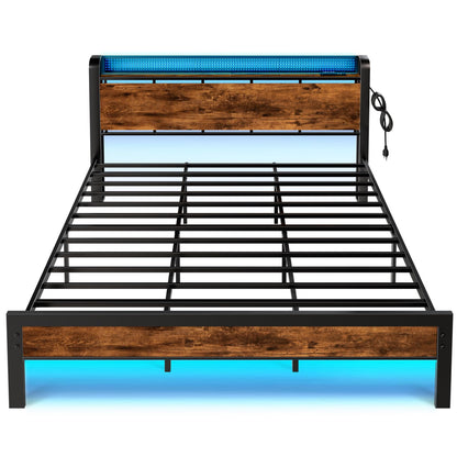 Furnulem King Size Bed Frame with LED Lighting and Storage Headboard - WoodArtSupply