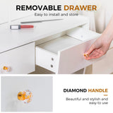 COMHOMA Makeup Vanity Desk with Mirror and Lights, Vanity Table and Chair Set with 5 Drawers and Charging Station, Bedroom Dresser LED Mirror Stepless Dimmable & 3 Color Modes Adjustable, White COMHOMA