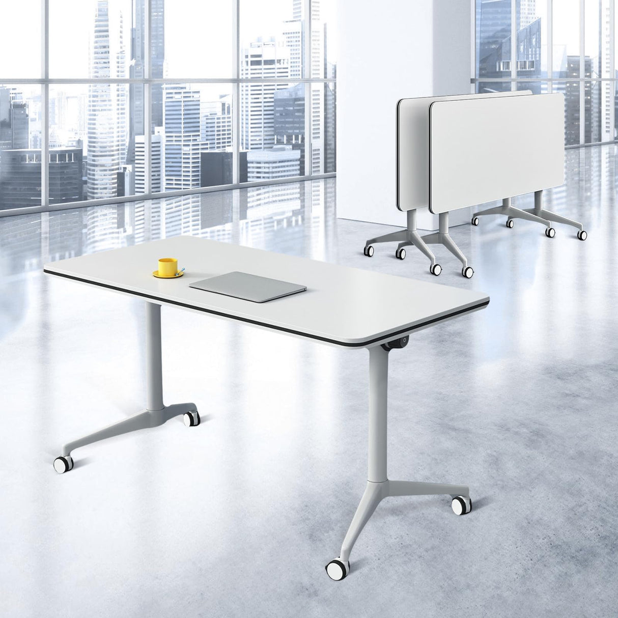 Conference Room Table Folding Conference Table, Modern Mobile Training Table with Wheels, White Foldable Seminar Meeting Tables for Office Meeting Conference Room (2pack 55.1in) Lrxmastery