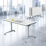 Conference Room Table Folding Conference Table, Modern Mobile Training Table with Wheels, White Foldable Seminar Meeting Tables for Office Meeting Conference Room (2pack 55.1in) Lrxmastery