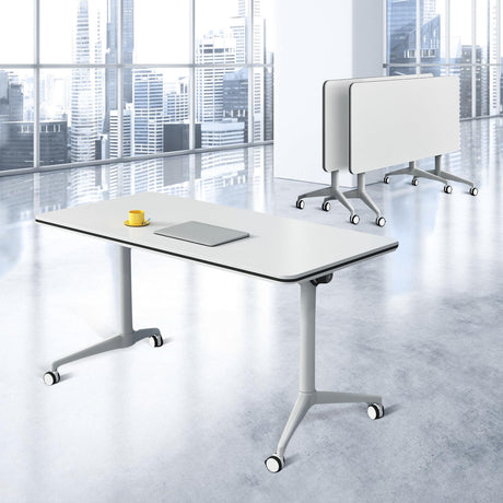 Conference Room Table Folding Conference Table, Modern Mobile Training Table with Wheels, White Foldable Seminar Meeting Tables for Office Meeting Conference Room (2pack 55.1in) Lrxmastery