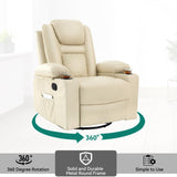 YITAHOME Recliner Chair,PU Rocking Chair for Adults,Swivel Recliner with Cup Holders,Heat and Massage,Single Sofa Seat with Side Pockets for Living Room/Bedroom,White YITAHOME