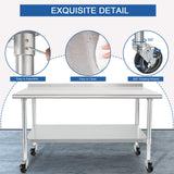 HARDURA Stainless Steel Table 24 x 60 Inches with Wheels Casters NSF Heavy Duty Commercial Prep Table with 2” Backsplash and Adjustable Undershelf for Restaurant Kitchen Home and Hotel HARDURA Restaurant Equipment