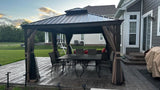 Domi Outdoor Living 12’ X 18’ Hardtop Gazebo, Outdoor Aluminum Frame Canopy with Galvanized Steel Double Roof, Outdoor Permanent Metal Pavilion with Curtains and Netting for Patio, Backyard and Lawn domi outdoor living
