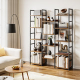 OTK Triple Column 5 Tier Bookshelf, Large Bookcase with 14 Open Display Shelves, Adjustable Industrial Book Shelf with Baffles, Wide Bookshelves for Bedroom, Living Room and Home Office, Rustic Brown OTK