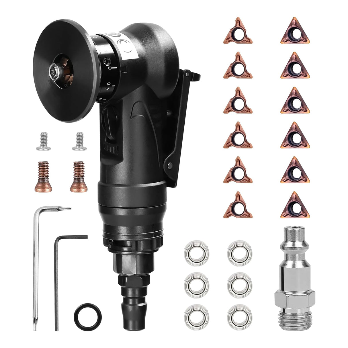 Pneumatic Chamfering Tool Handheld, Mini Air-Powered Chamfering Machine Trimming, 45° Arc Corner with 1/4 Inch Air Inlet for Metal Wood Beveling Deburring (C&R Angle Blades) dcvbny