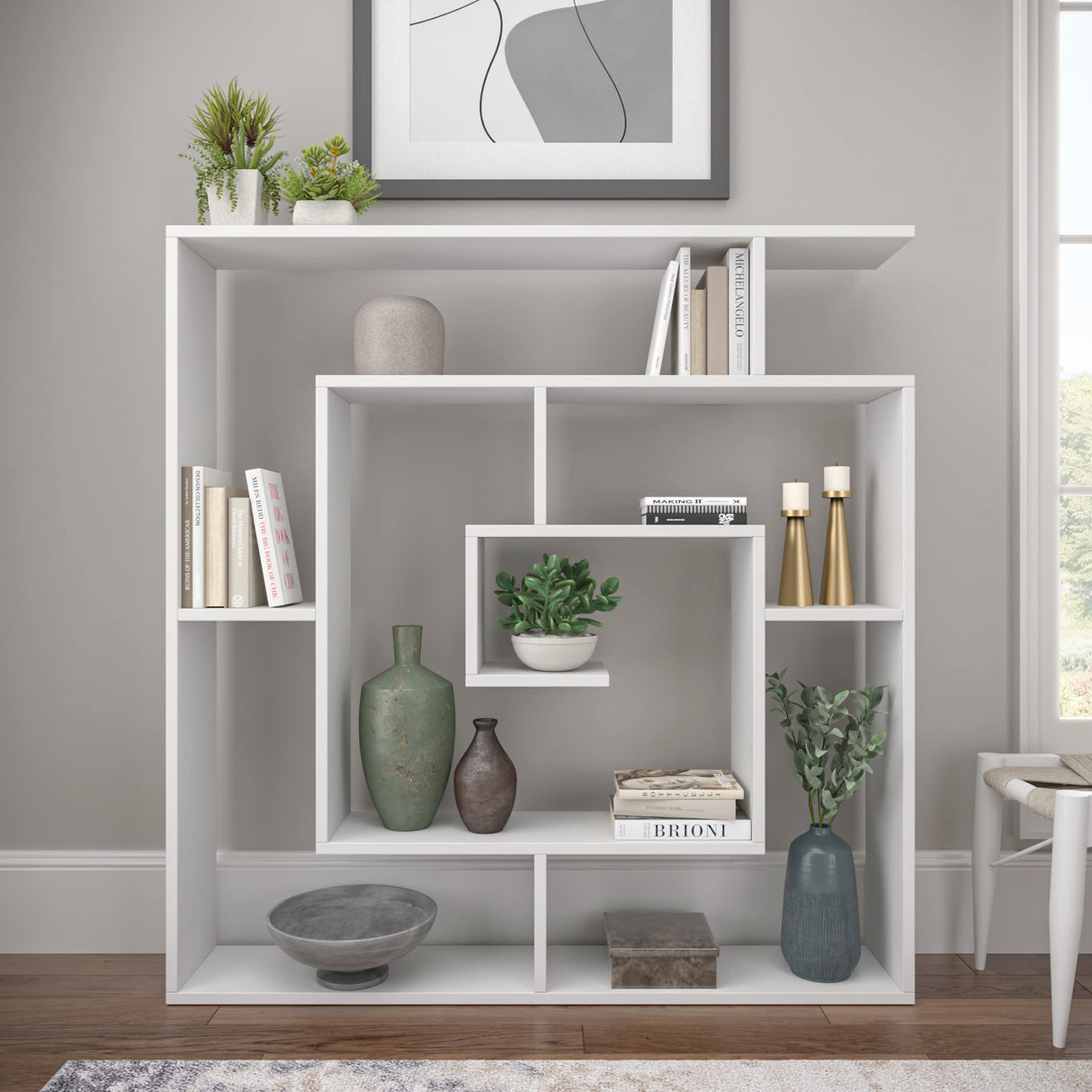 Ada Home Décor Briscoe Bookcase, 49'' x 51'' x 8.5'', White Ada Home Decor
