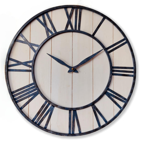 Evursua 20 Inch Large Metal&Wood Wall Clocks Modern Rustic Blend Farmhouse Clocks Distressed Real Wood Handmade Clock for Living Room Decor Home Wall Hanging Accessories Oversized Evursua