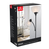 Globe Electric 67135 72" Torchiere Floor Lamp + Adjustable Reading Light, Matte Black, Frosted Plastic Shade, 3-Step Rotary Switch on Socket, Living Room Décor, Reading Light, Home Essentials Globe Electric