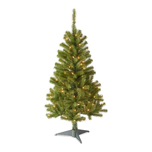 National Tree Company Pre-Lit Artificial Full Christmas Tree, Green, Canadian Fir Grande, White Lights, Includes Stand, 4 Feet