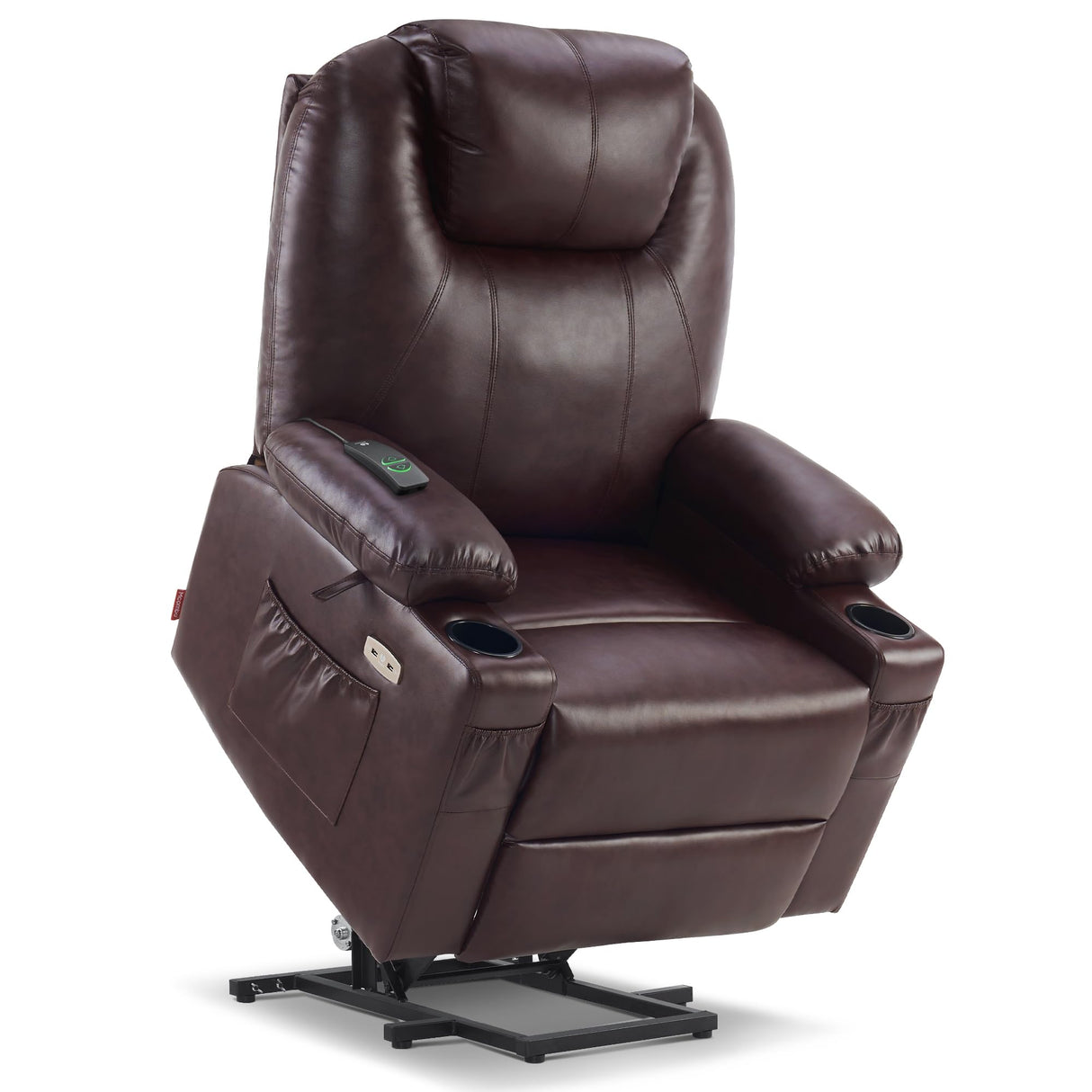 MCombo Large Power Lift Recliner Chair with Massage and Heat for Tall Elderly People, 3 Positions, Cup Holders, and USB Ports, Faux Leather 7516 (Large, Dark Brown) MCombo