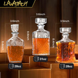 LAWADACH Whiskey Decanter Glass Liquor Decanters Set of 3, Alcohol Bottle for Tequila, Brandy and Vodka Unique Liquor Bar and Party Decorations (28oz*2, 31oz*1) LAWADACH