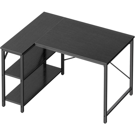 Huuger L Shaped Desk, 39 Inches Computer Desk with Reversible Storage Shelves, Gaming Desk, Corner Desk Home Office Desks, Writing Desk Study Desk with Metal Frame, Black Huuger