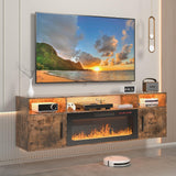 VENDORZ Floating TV Stand with Fireplace, 70" Floating Entertainment Center with 36" Fireplace, Wall Mounted Electric Fireplace TV Stand for Living Room Media Console with Storage Up to 80" TVs, Brown VENDORZ