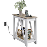 WLIVE Farmhouse End Table, Narrow Side Table with Charging Station, Slim End Table, Side Table for Bedroom, Living Room, Small Spaces, with 2 USB and 2 Power Outlets, 11.8" D x 23.6" W x 23.74" H WLIVE