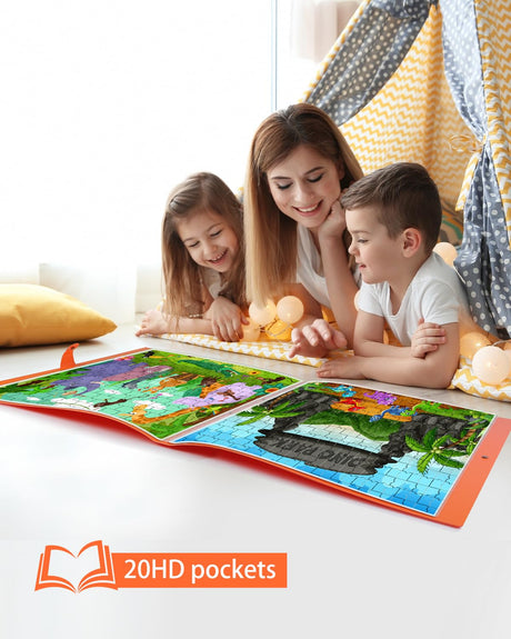 Puzzle Storage Folder for 1000-Pieces, 20 HD Film Pockets, Dustproof and Stain-Proof, Portable and Mobile, Jigsaw Enthusiasts Puzzle Space-Saving Organizer Accessories(Orange) HLLVEX