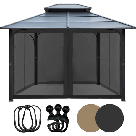 Tradesparker 10x10 Gazebo Replacement Mesh Walls,4-Sided Mosquito Screen Netting with 48Curtain Rings & 48Rail Hooks，Black (Universal Fit for Gazebo & Pergola) Tradesparker