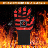 OURCAMP BBQ Gloves, 1472 Degree F Heat Resistant Grilling Gloves Silicone Non-Slip Oven Gloves Long Kitchen Gloves for Barbecue, Cooking, Baking, Cutting (Red) OURCAMP