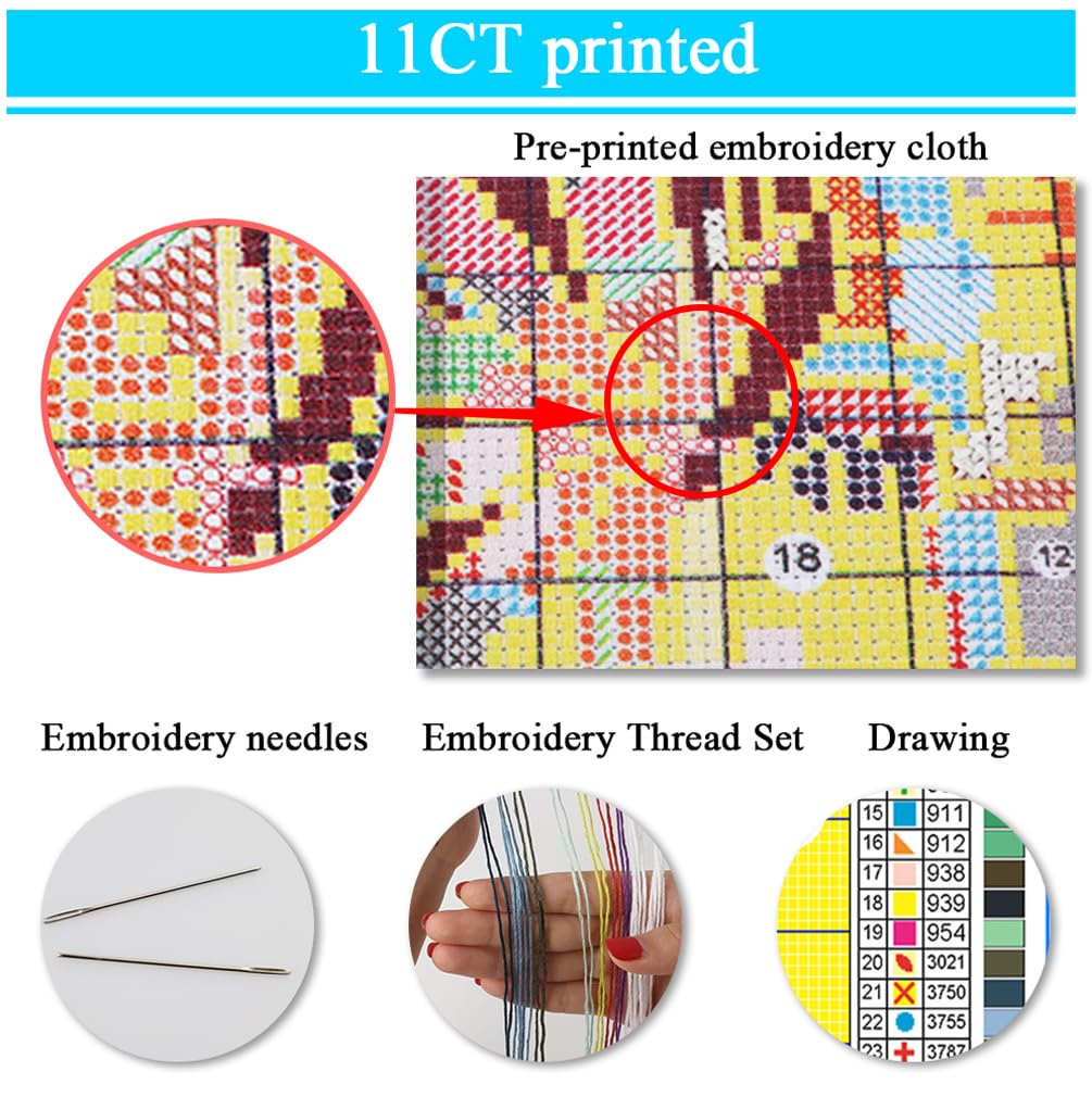 Ghost Stamped Cross Stitch Kits for Beginner, Halloween Needlepoint Cross Stitch Kits for Adults, 11 CT Patterns Dimensions Counted Cross Stitch Arts Craft Kits 14x14in (Without Frame) LWZAYS