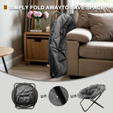 Folding Saucer Chair, Lazy Moon Chair with Metal Frame, Comfy Bedroom Chairs for Bedroom, Living Room, Study Grey JC Grezone