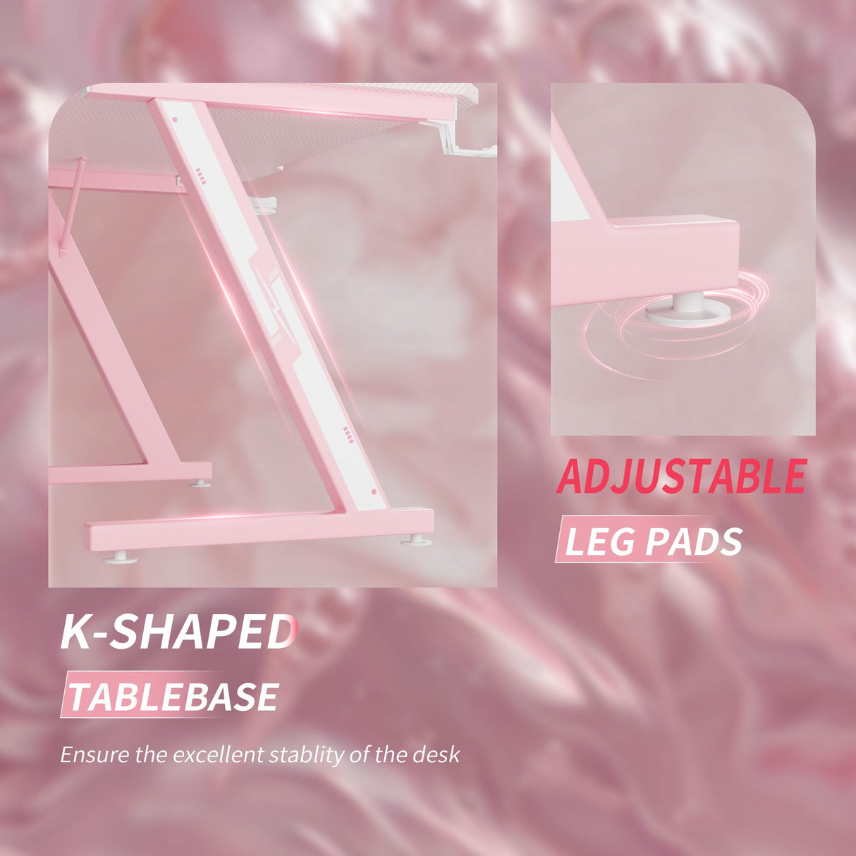 Furmax Gaming Desk Computer Desk Z-Shaped Gaming Table with Carbon Fibre Surface Home Office Desk PC Workstation Desk with Cup Holder, Headphone Hook Modern Style Desk (Pink, 44 inch) Furmax