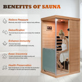 1 Person Infrared Sauna | Far Infrared Home Sauna | 1,060 watt | 6 Low EMF Heaters | Canadian Hemlock | Tempered Glass Door | Indoor Saunas with Red Lamp, Bluetooth, LCD, LED (Random Left/Right) Wizzisauna