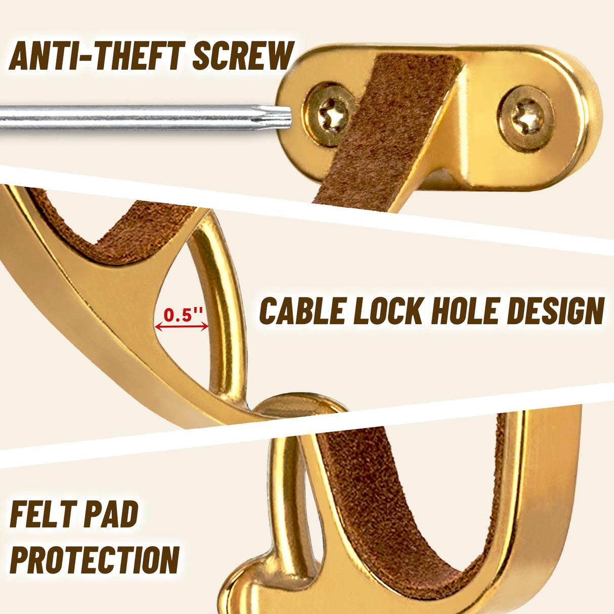 LOIUO Gun Rack Storage Wall Mount Rifles Shotgun Hooks Horizontal Metal Hangers for Storing Shotguns Rifles Archery Bow Heavy Duty Steel (Gold) LOIUO