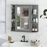 Tangkula Bathroom Medicine Cabinet with Mirror, Wall Mounted Home Storage with Door & 6 Open Shelves, Adjustable Shelves, Mirrored Bathroom Wall Cabinet (Gray) Tangkula