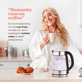 Speed-Boil Electric Kettle For Coffee & Tea - 1.7L Water Boiler 1500W, Borosilicate Glass, Easy Clean Wide Opening, Auto Shut-Off, Cool Touch Handle, LED Light. 360° Rotation, Boil Dry Protection Peach Street
