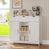 Viaozutis Storage Cabinet, Coffee Bar Cabinet with 2 Adjustable Shelves, 3 Drawers, and 2 Doors, for Bathroom, Kitchen, Living Room (White) Viaozutis