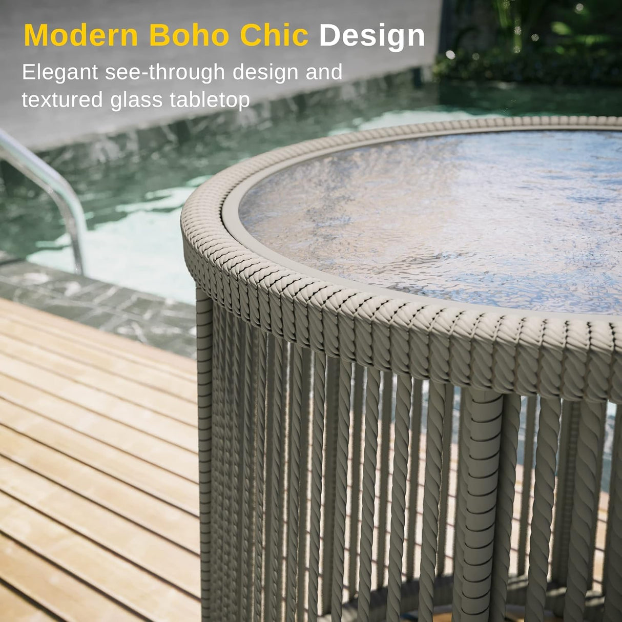 EAST OAK 3-Piece Patio Bistro Set, Patio Conversation Set with 2 Wide Ergonomic Chairs, Cushions & Glass Top Side Table, Outdoor All-Weather Wicker Furniture for Porch, Upgrade Ivory & Jungle Green EAST OAK