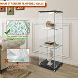 LKTART Glass Display Cabinet 3 Shelf with Single Door, Curio Display Cabinet with 12 Adjustable Color Led Light, 4 Caster Wheels with Brakes, 360 Rotation of Display Cabinets for Collectibles, Black LKTART