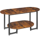 HOOBRO Coffee Table for Living Room, Oval Small Coffee Table with 2-Tier Open Storage Shelf, Industrial Cocktail Tea Table, Wooden Desktop Center Table, Farmhouse, Home Office, Rustic Brown BF09KF01 HOOBRO