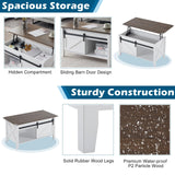 VINGLI White Oak Lift Top Coffee Table, 36" Small Farmhouse Barn Door Coffee Table with Storage, Rectangular Center Wood Coffe Table with Lifting Top,Lift Up Living Room Tables with Hidden Compartment VINGLI