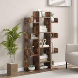 Giantex Rustic Brown 7-Cube Tree Bookshelf with 13 Open Shelves - Stylish Corner Storage Organizer for Living Room and Study Giantex