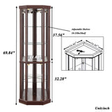 XZTUAJ 69" H Lighted Curio Cabinet Corner Display Case, Corner Glass Cabinet with Adjustable Shelves and Tempered Glass, Wooden Corner Curio Cabinet w/Mirrored Back Pane for Living Room (Dark Cherry) XZTUAJ