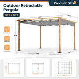 HAPPATIO 12' X 12' Retractable Pergola Canopy for Backyard, Garden, Patio; Woodgrain-Look Aluminum Frame with Retractable Pergola Canopy, Includes Anchors and Expansion Screws (Grey) HAPPATIO