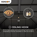 Sunjoy 11 x 13 ft. Hardtop Gazebo Outdoor 2-Tier Steel Hardtop Metal Gazebo with Dual Rails and Ceiling Hook, Suitable for Patio & Backyard by SummerCove, Grey Sunjoy