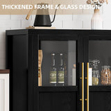 GarveeHome Sideboard Buffet Cabinet with 4 Glass Doors, 55" Large Buffet Cabinet with Storage, Modern Farmhouse Storage Cabinet Table for Kitchen Dining Room, Living Room(Glass with 4 Door, Black) GarveeHome