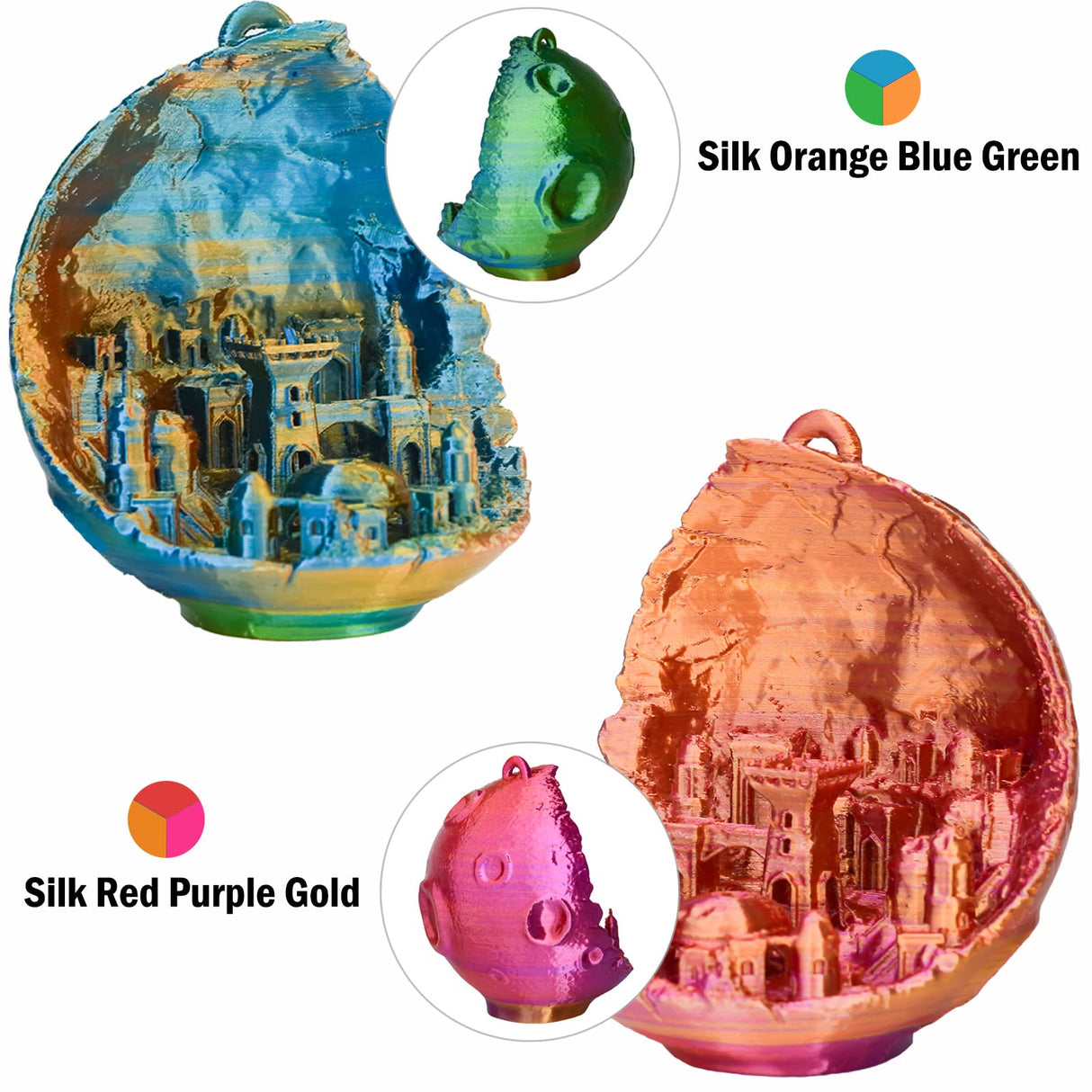 PLA Filament 1.75mm, Tri-Colors 3D Printer Filament, Rainbow PLA Filament Bundle, Coextrusion 3D Filament with Silk PLA Color Change, 3D Printing Filament +/-0.02mm, 200g X 4 Spool OVVNYXE