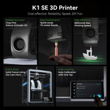 Creality K1 SE 3D Printer, 2024 New Version 600mm/s High-Speed Hands-Free Auto Leveling Flagship-Level Direct Extruder Quick-swap Tri-Metal Nozzle K1 Upgrade 3D Printer Creality