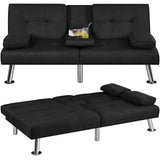 Yaheetech Convertible Sofa Bed Adjustable Fabric Couch Sleeper Modern Recliner Reversible Loveseat Folding Daybed Guest Bed, Removable Armrests, Cup Holders, 3 Angles, 772lb Capacity, Black Yaheetech