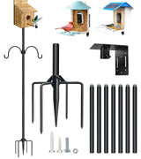 Upgrade 92In Smart Bird Feeder Pole, Outdoor Bird House Poles Mount Kit for Smart Bird Feeder & Wooden Bird House, Adjustable Heavy Duty Birdhouse Pole Stand Set with 5-Prong Base and Shepherd Hook QwayHome