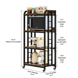 4-Tier Kitchen Baker's Rack with Rolling Wheels, Microwave Oven Cart Stand, Adjustable Utility Shelving Storage Unit, Heavy Duty Organizer Rack for Living Room, Garage, Home and Office(Brown) SUININGCOOL