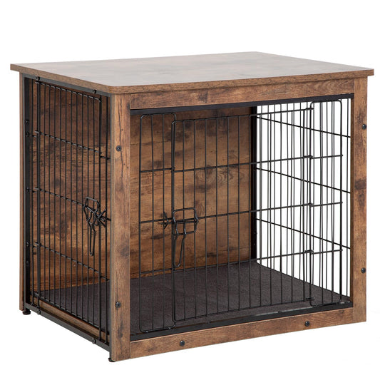 BestPet Dog Crate Furniture with Cushion,Wooden Dog Crate with Double Door Modern Dog Kennel Indoor Side End Table Heavy Duty Dog Crate for Small and Medium Dogs,Brown