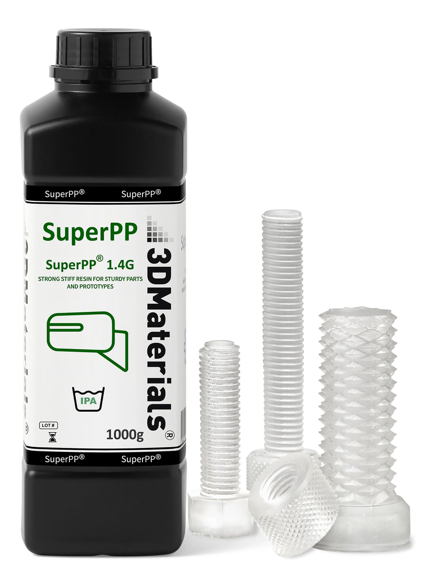 SuperPP Tough 3D Printer Resin Fastest 1.4GPa 50um Print in 1.3 secs, Made in Korea by 3DMaterials (1000g, Clear)