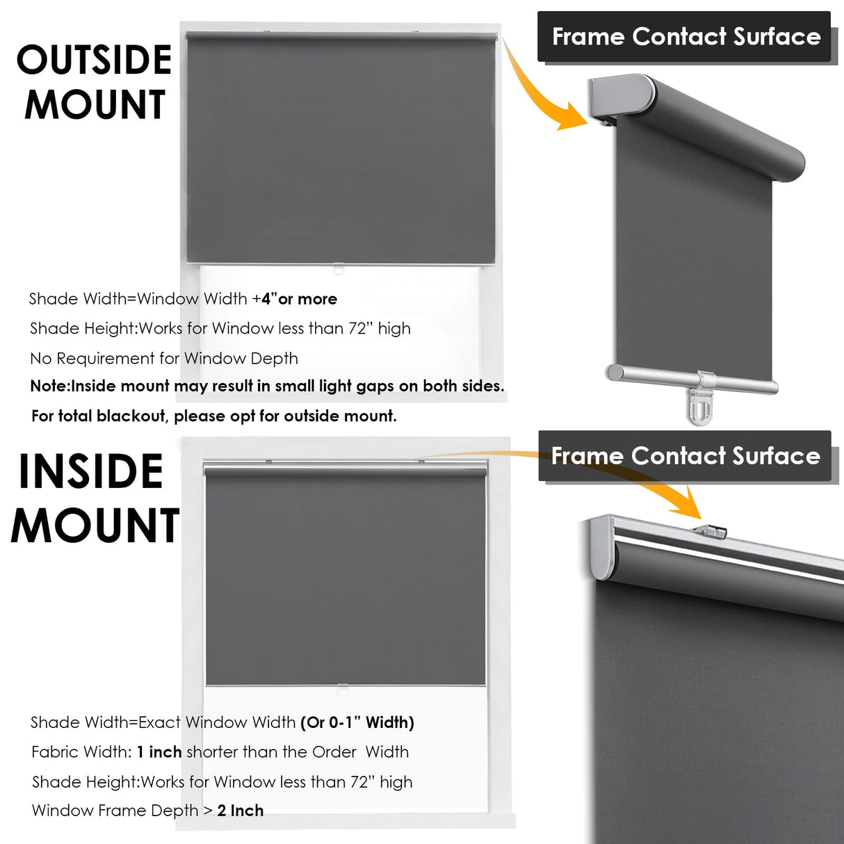 TOVALOR Cordless 100% Blackout Roller Shades for Windows,UV Protection Pull Down Shades,Room Darkening Door Blinds Thermal Insulated Fabric for Home Office and Bedroom(14" W x 72" H,Grey) TOVALOR
