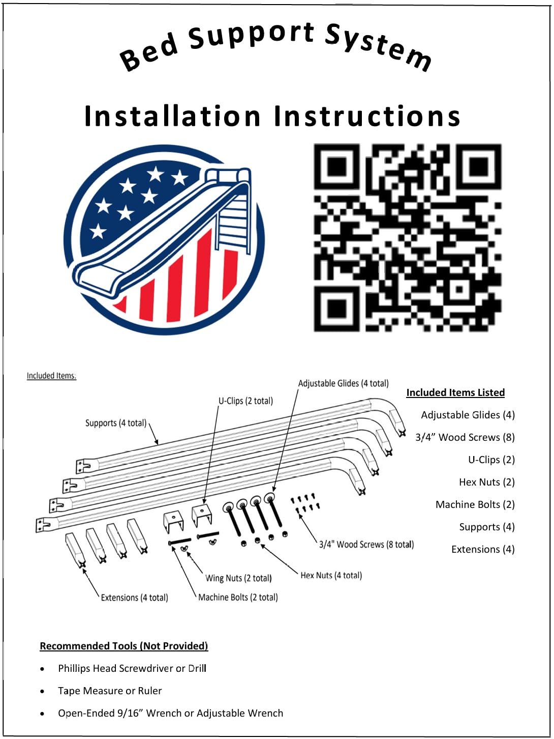 Bed Slats Center Support System | Adjustable Length & Height Tubular Steel with 4 Legs | Fits Full, Queen, King & California King Bed Frames Best Imported Products